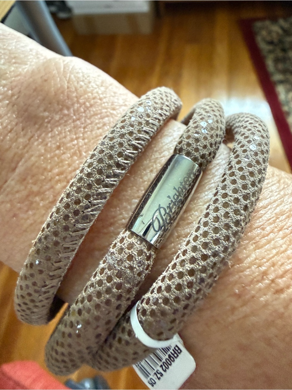 Brighton Taupe Triple-Wrap Bracelet with Silver Clasp